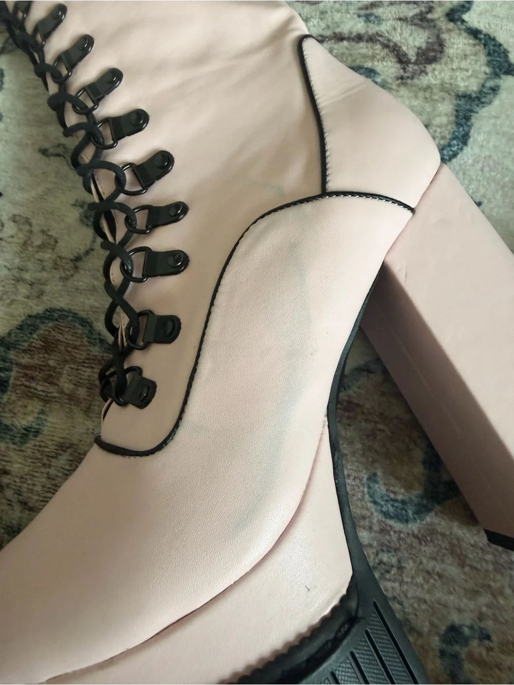 Lamoda Pink Over-the-Knee Lace-Up Platform Boots - Hidden Agenda Creeper